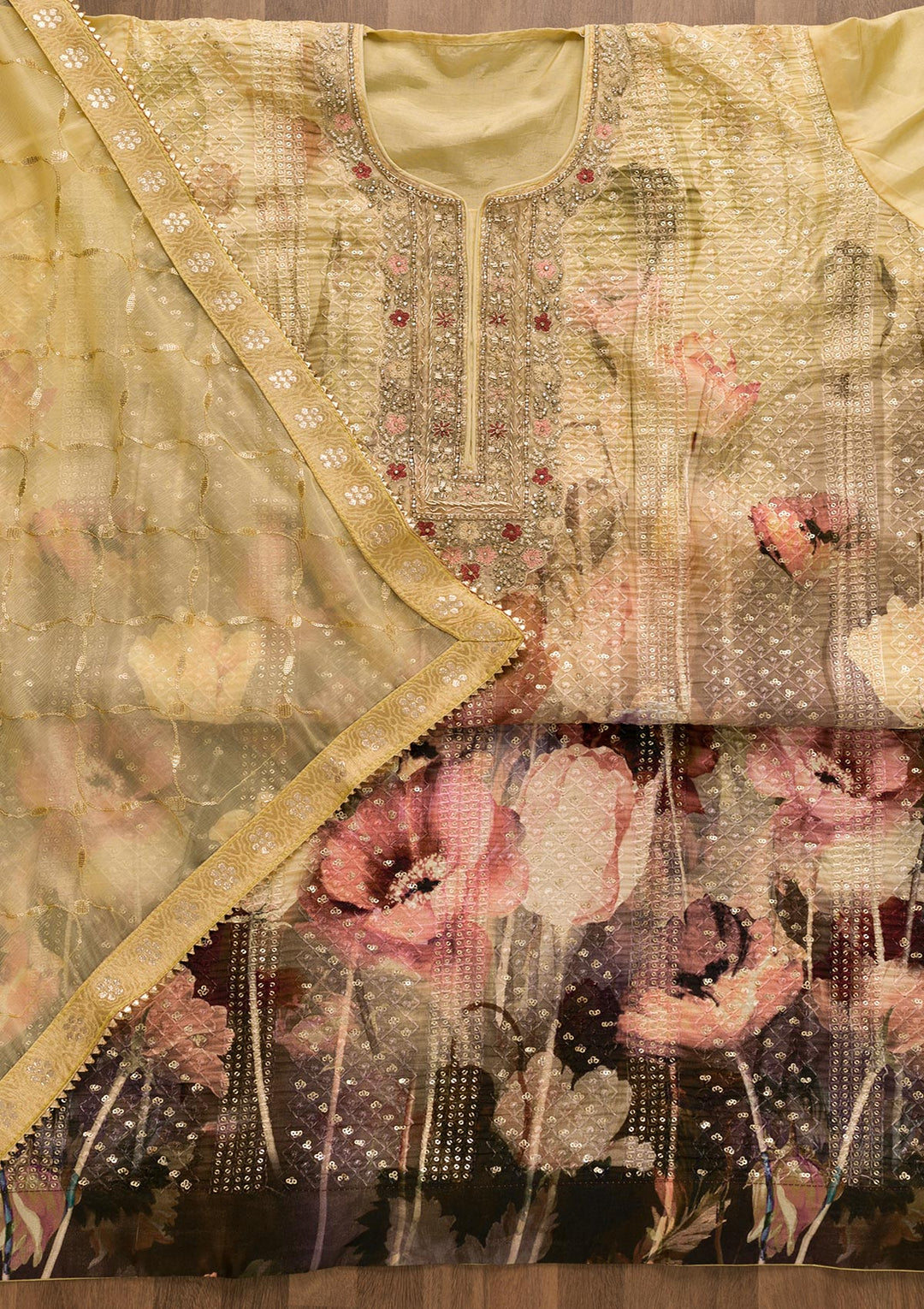 Lemon Yellow Sequins Georgette Unstitched Salwar Suit