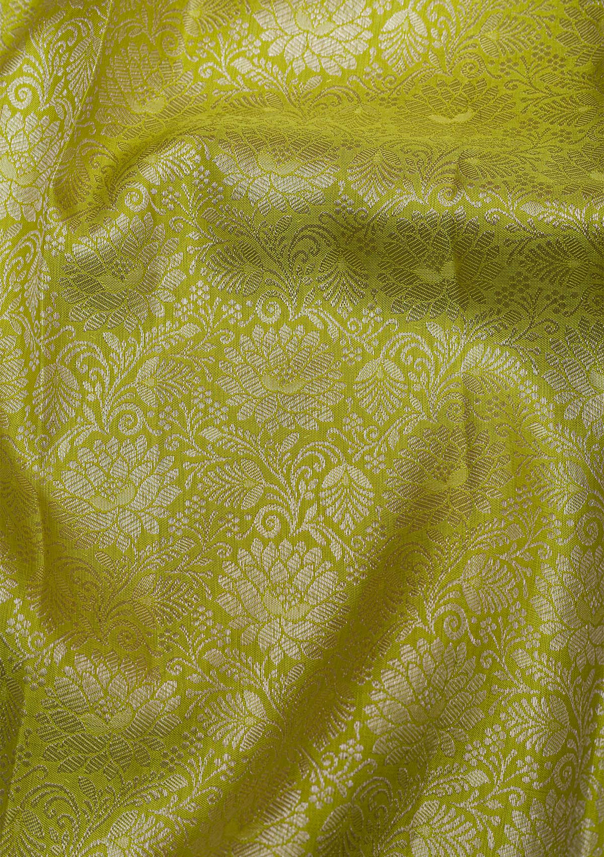 Lemon Yellow Silver Zariwork Pure Silk Saree
