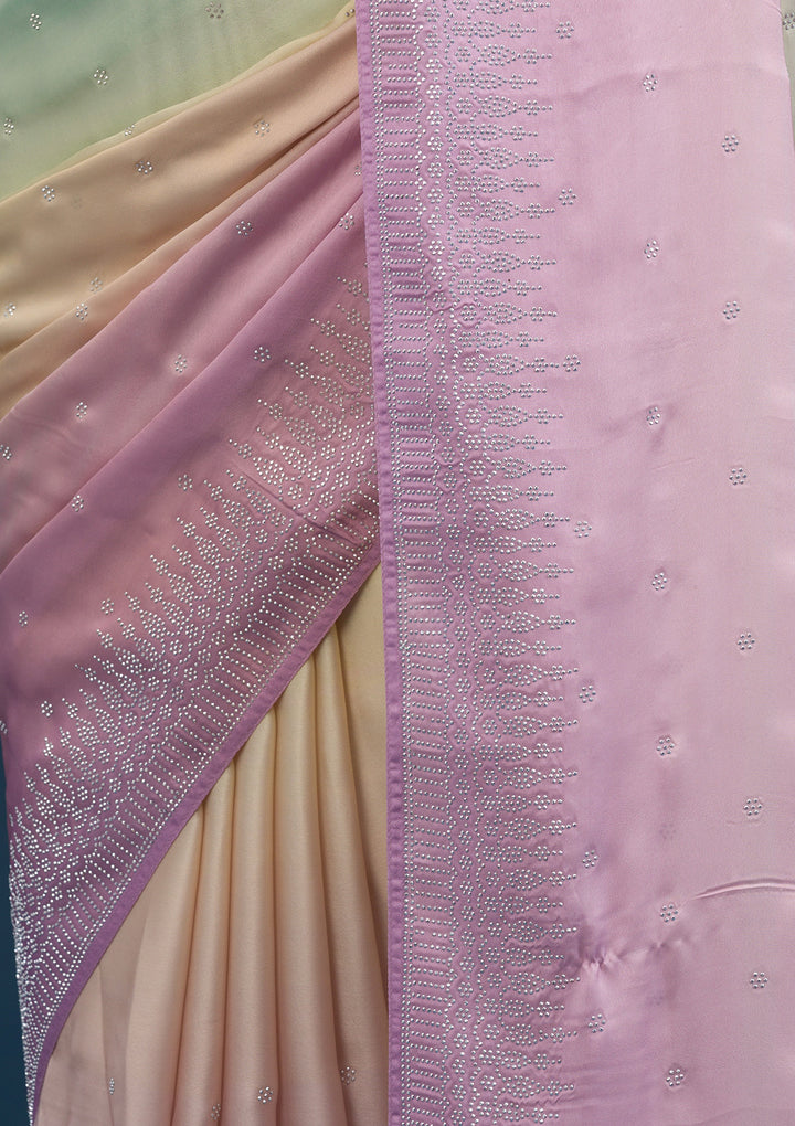 Lemon Yellow Stonework Satin Saree
