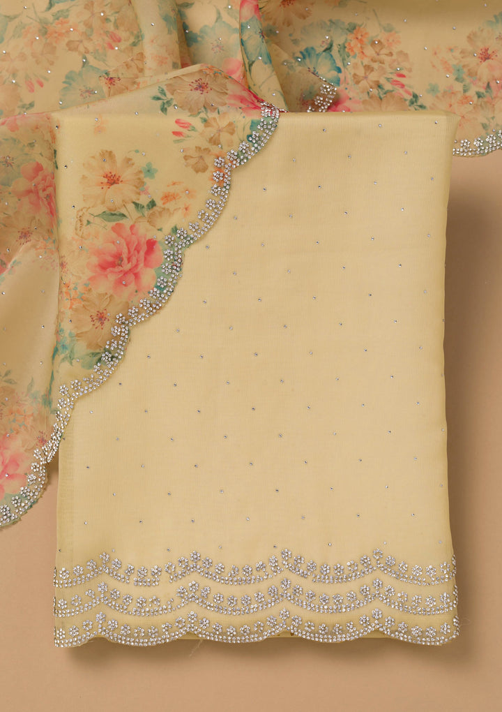 Lemon Yellow Swarovski Organza Unstitched Salwar Suit
