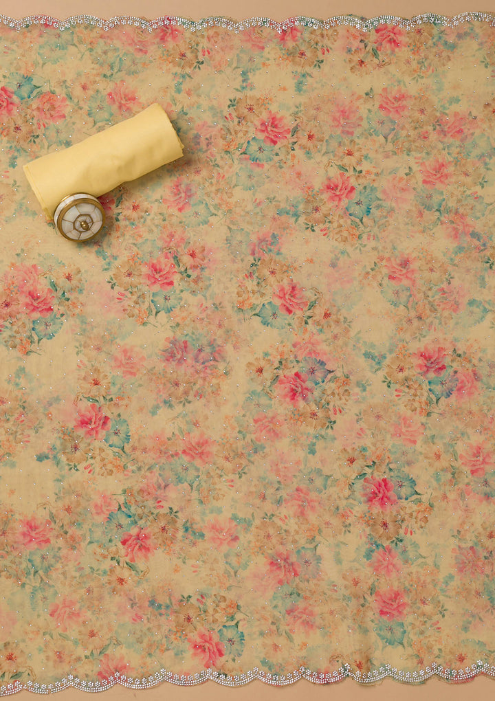 Lemon Yellow Swarovski Organza Unstitched Salwar Suit