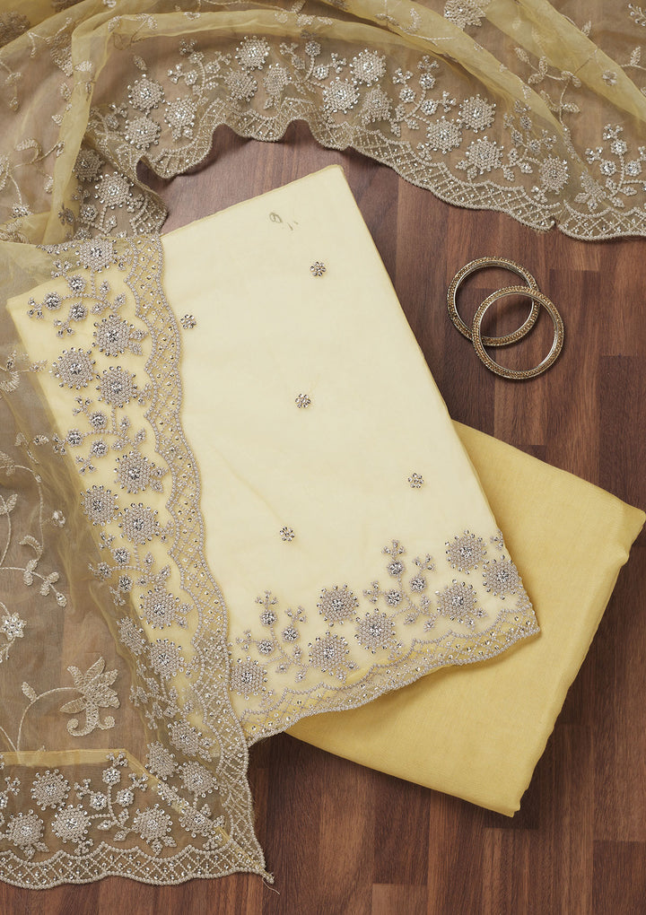 Lemon Yellow Threadwork Tissue Unstitched Salwar Suit