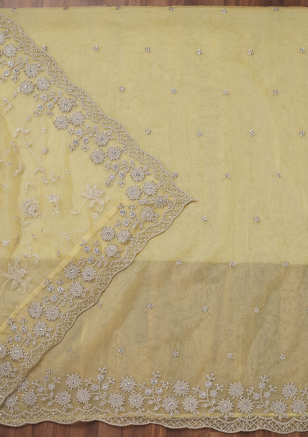 Lemon Yellow Threadwork Tissue Unstitched Salwar Suit