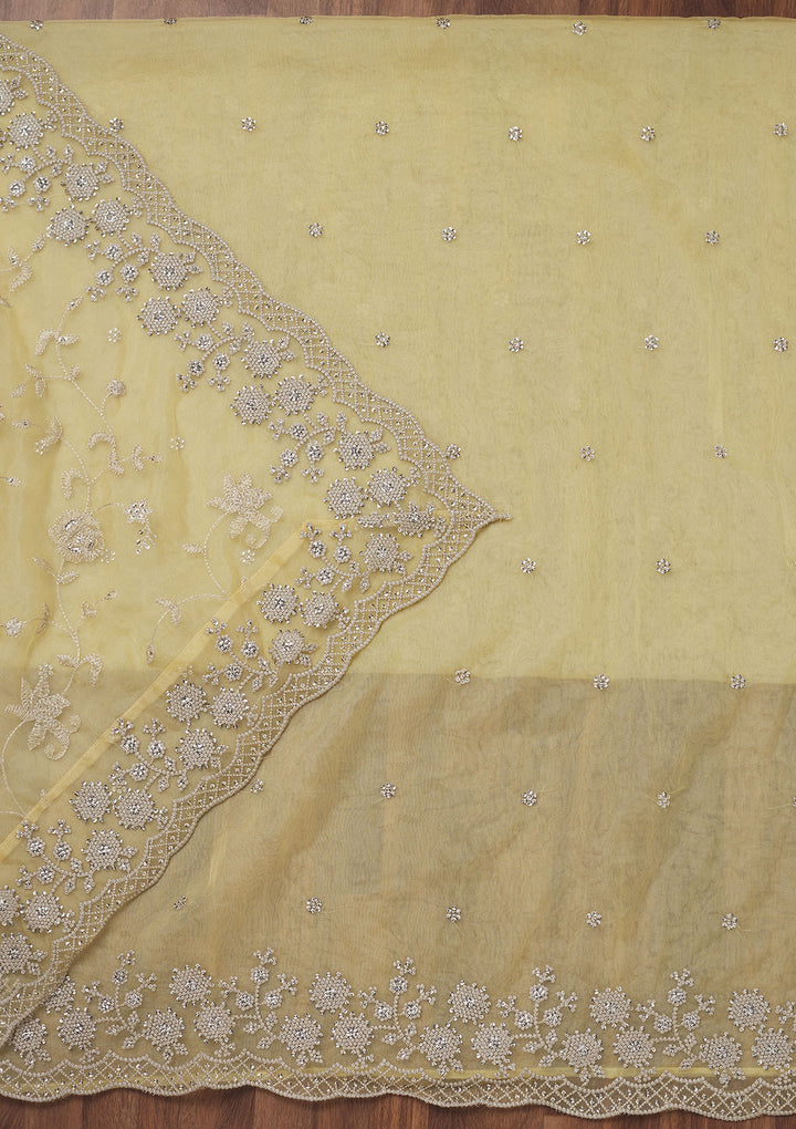 Lemon Yellow Threadwork Tissue Unstitched Salwar Suit