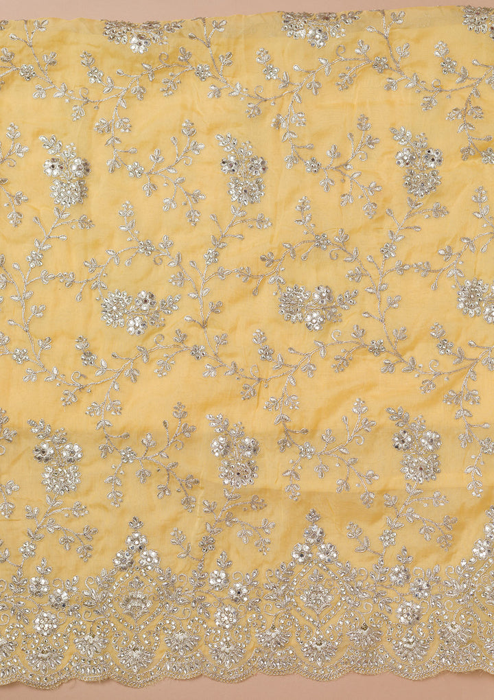 Lemon Yellow Zariwork Crepe Unstitched Salwar Suit