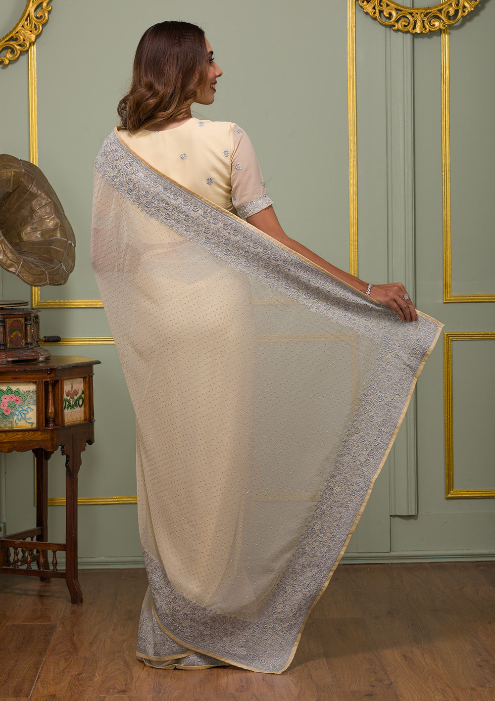Lemon Yellow Zariwork Georgette Saree-Koskii