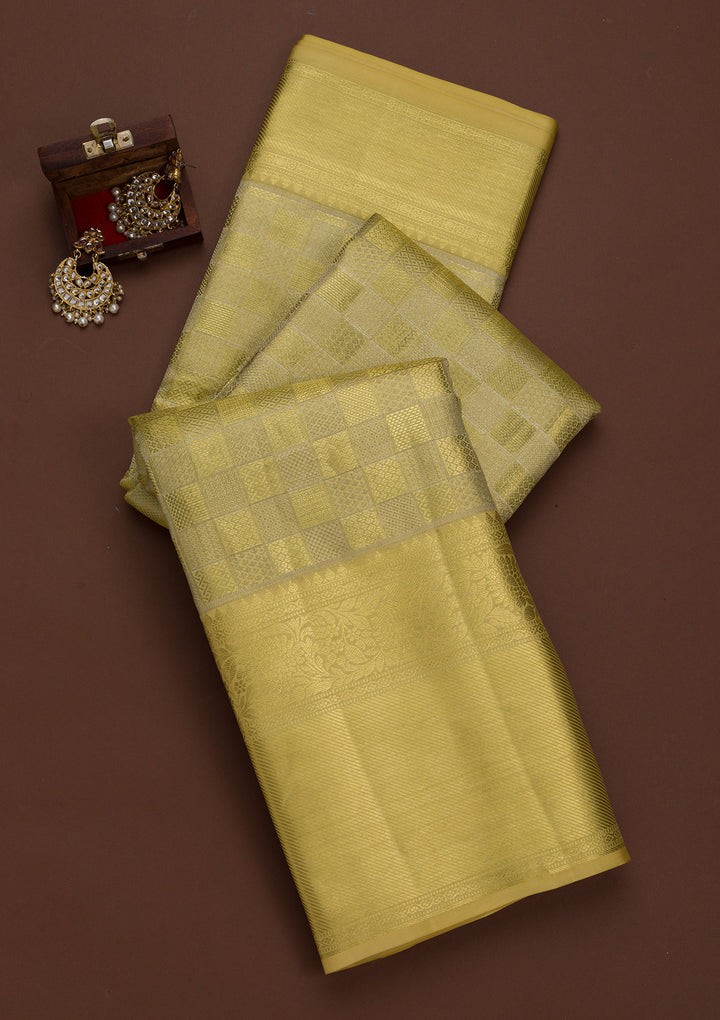 Lemon Yellow Zariwork Pure Silk Saree
