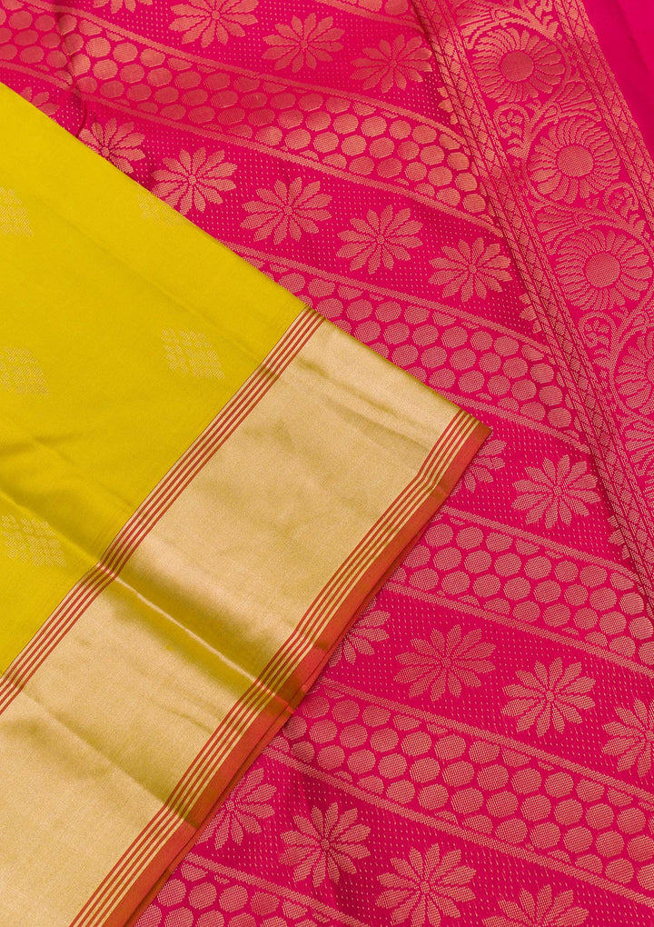 Lemon Yellow Zariwork Pure Silk Saree-Koskii