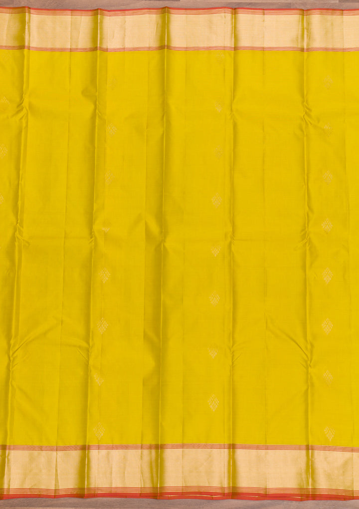 Lemon Yellow Zariwork Pure Silk Saree-Koskii