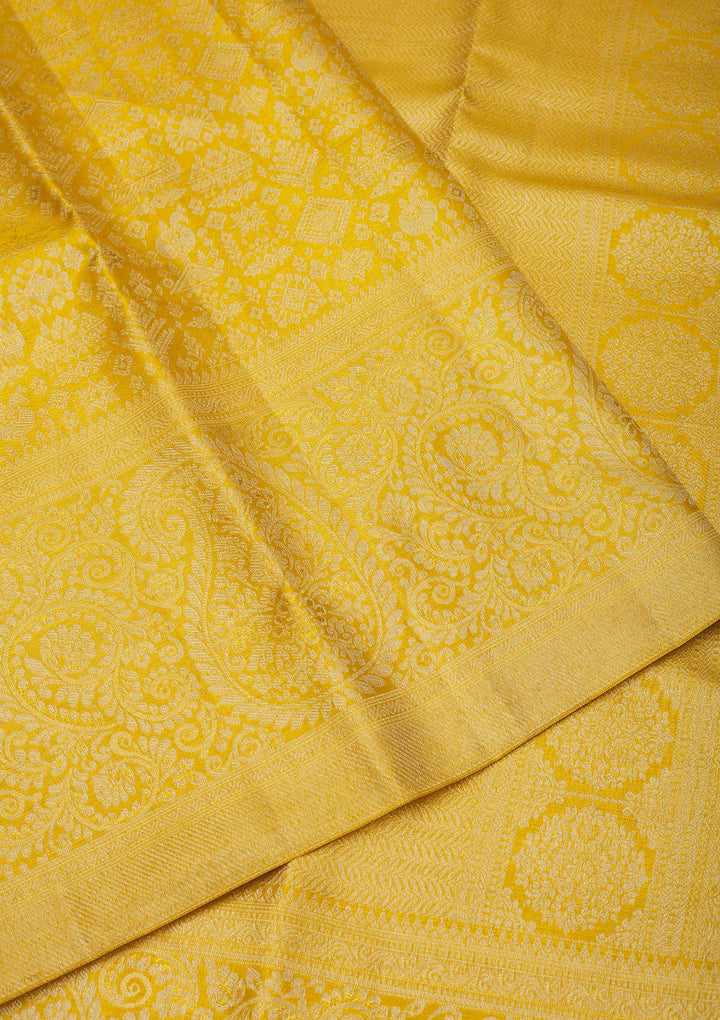 Lemon Yellow Zariwork Pure Silk Saree