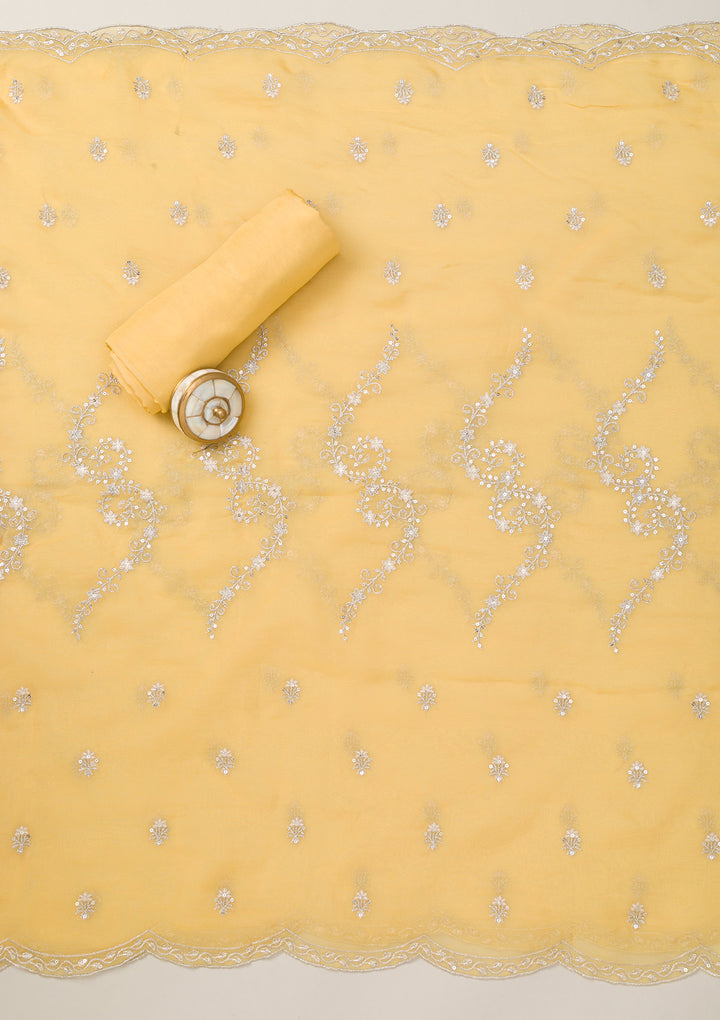 Lemon Yellow Zariwork Tissue Unstitched Salwar Suit