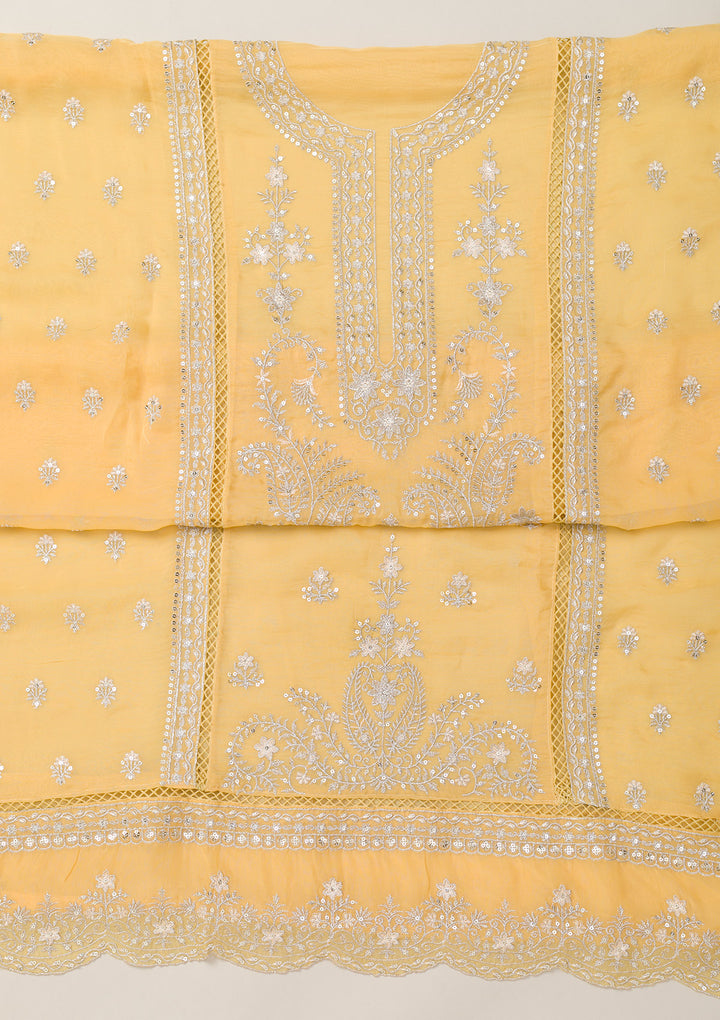 Lemon Yellow Zariwork Tissue Unstitched Salwar Suit