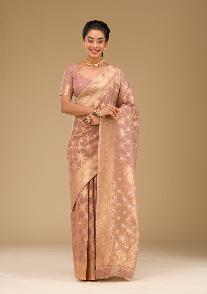 Light Brown Zariwork Art Silk Saree