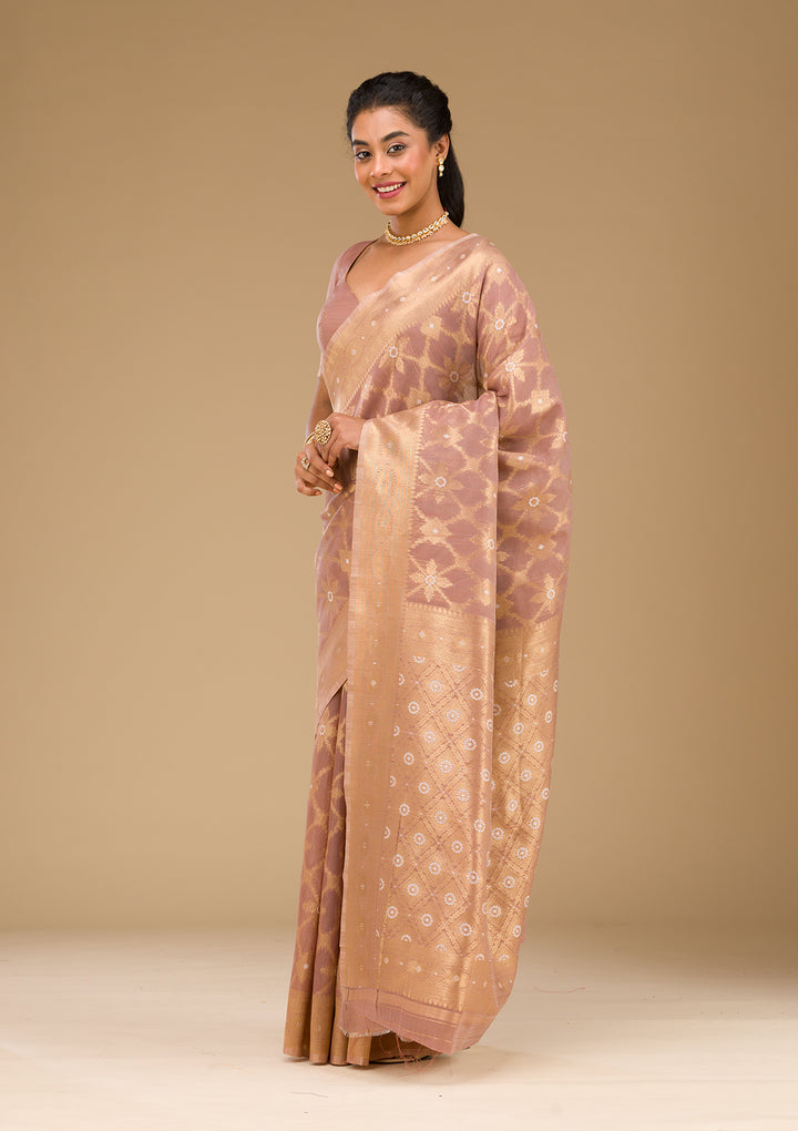 Light Brown Zariwork Art Silk Saree