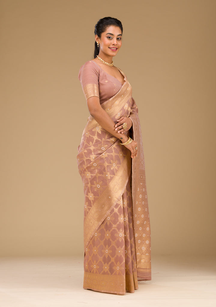 Light Brown Zariwork Art Silk Saree