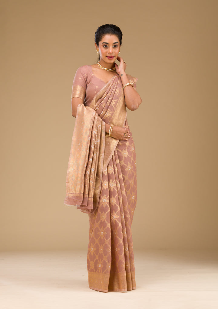 Light Brown Zariwork Art Silk Saree