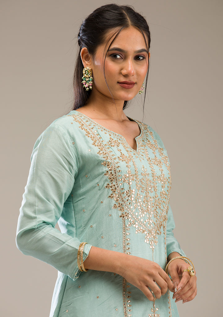 Light Grey Gotapatti Semi Crepe Readymade Salwar Suit