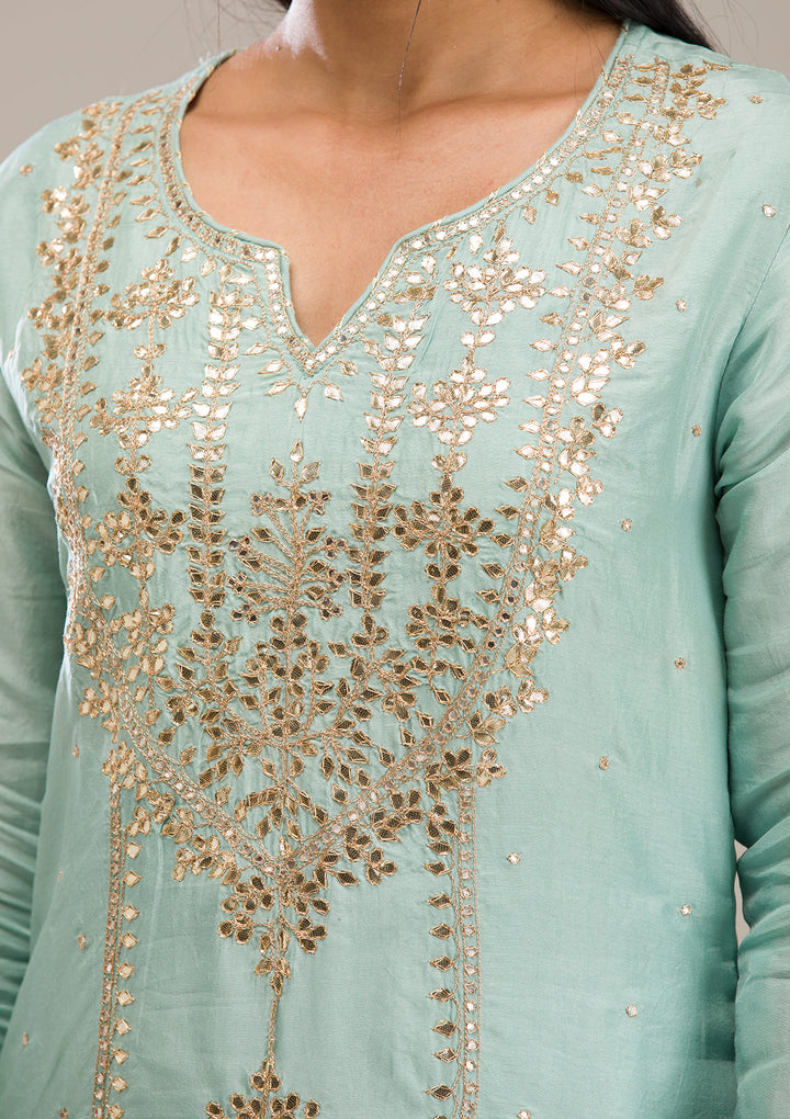 Light Grey Gotapatti Semi Crepe Readymade Salwar Suit