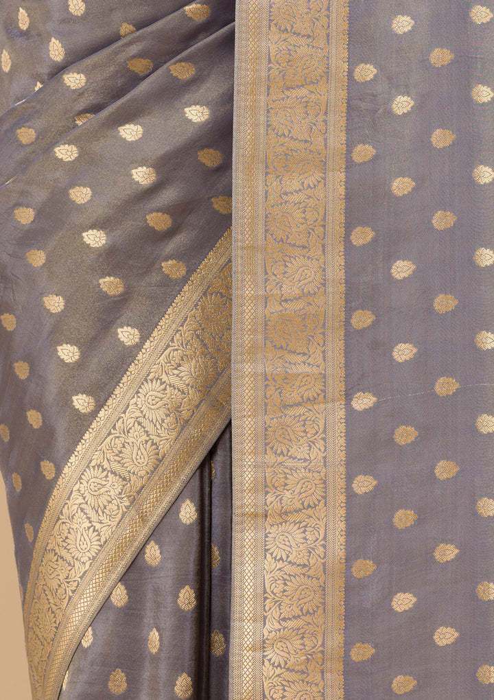 Light Grey Zariwork Raw Silk Saree