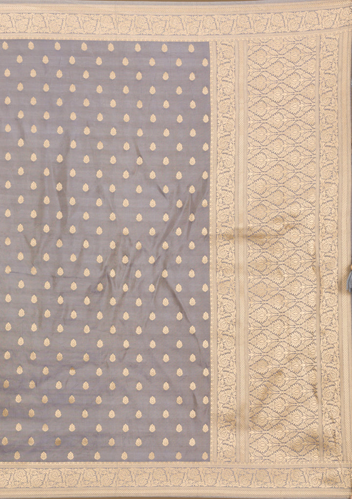 Light Grey Zariwork Raw Silk Saree