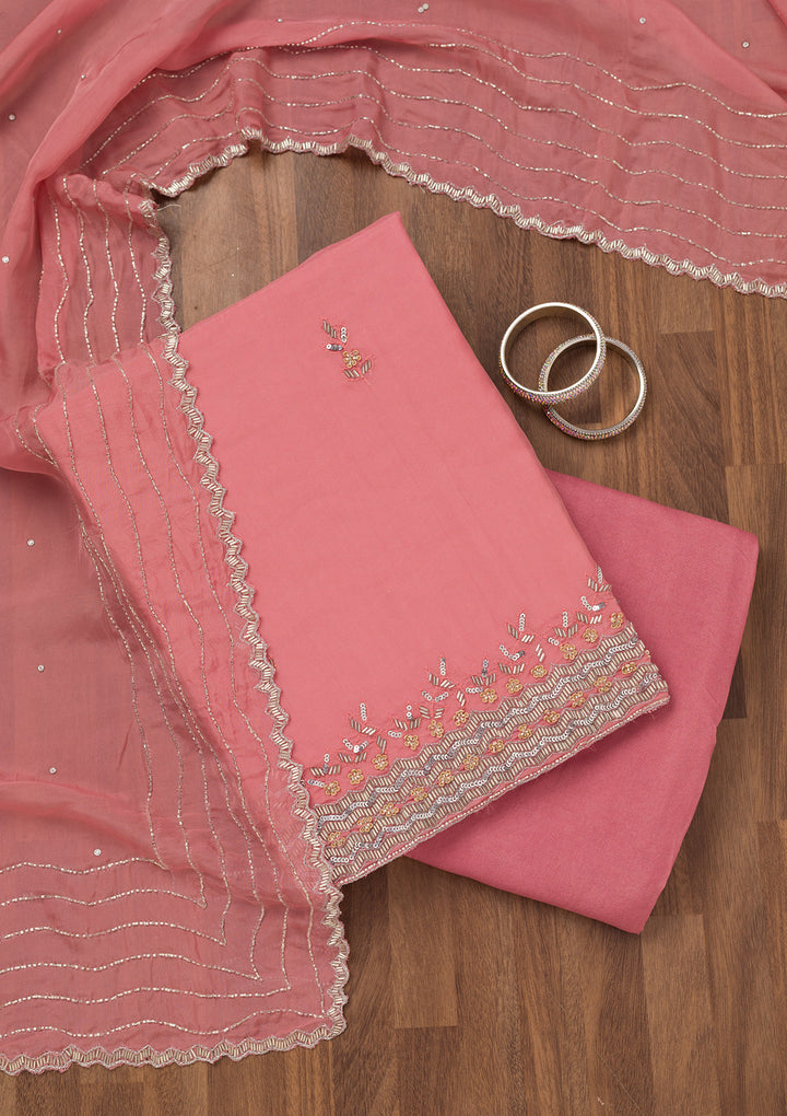 Light Peach Stonework Tissue Unstitched Salwar Suit