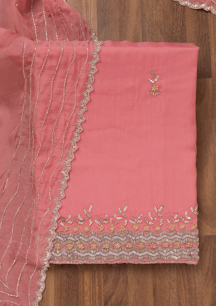 Light Peach Stonework Tissue Unstitched Salwar Suit