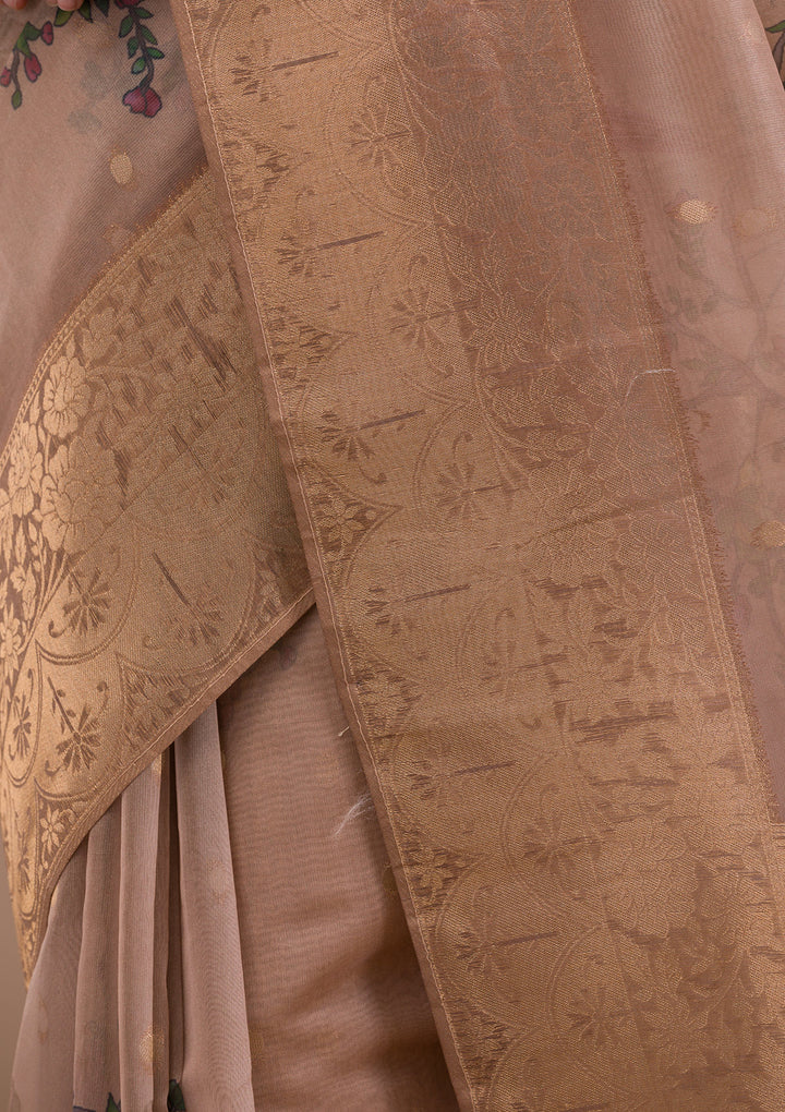 Light Brown Printed Tissue Saree