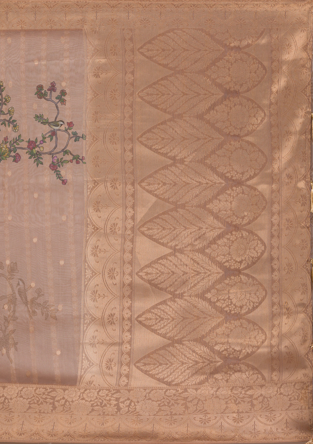 Light Brown Printed Tissue Saree