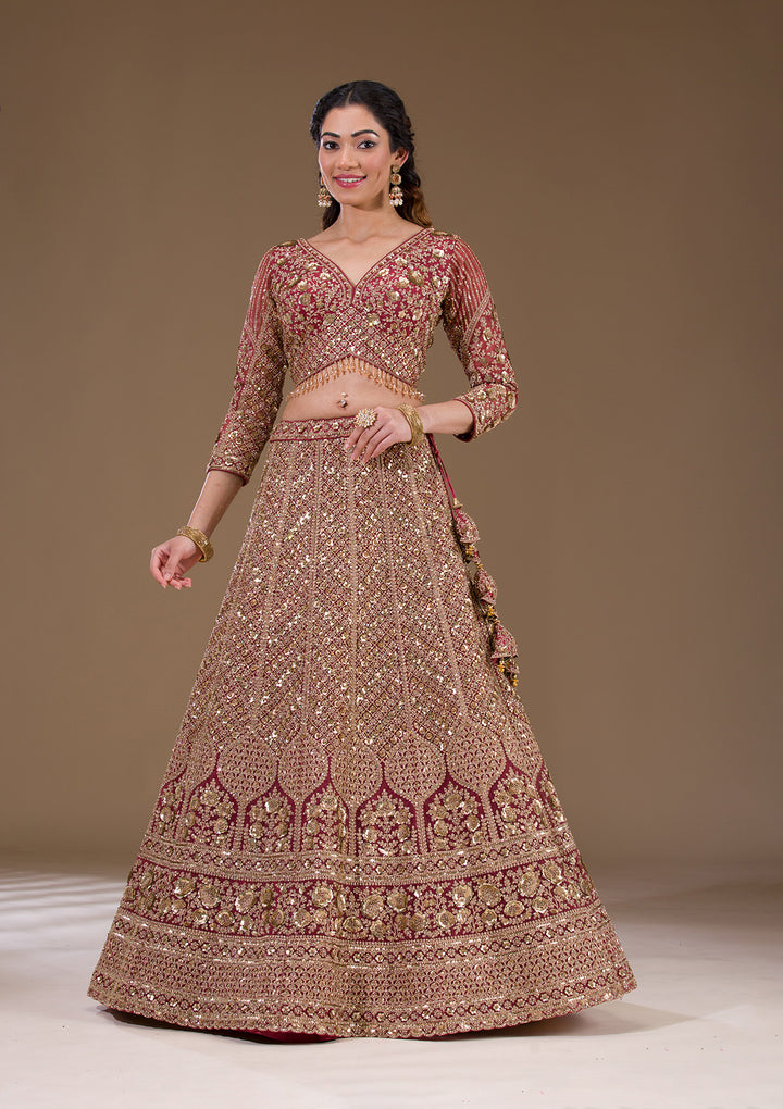Light Brown Sequins Net Readymade Lehenga