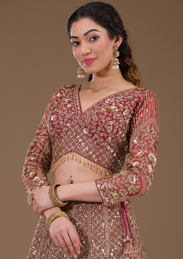 Light Brown Sequins Net Readymade Lehenga