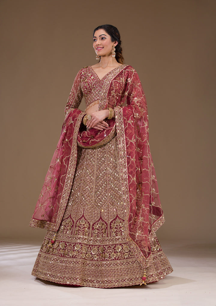 Light Brown Sequins Net Readymade Lehenga