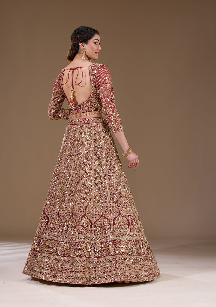 Light Brown Sequins Net Readymade Lehenga