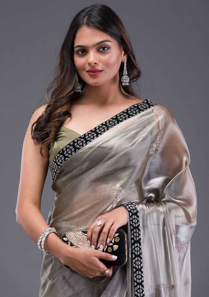 Light Grey Stonework Chiffon Saree