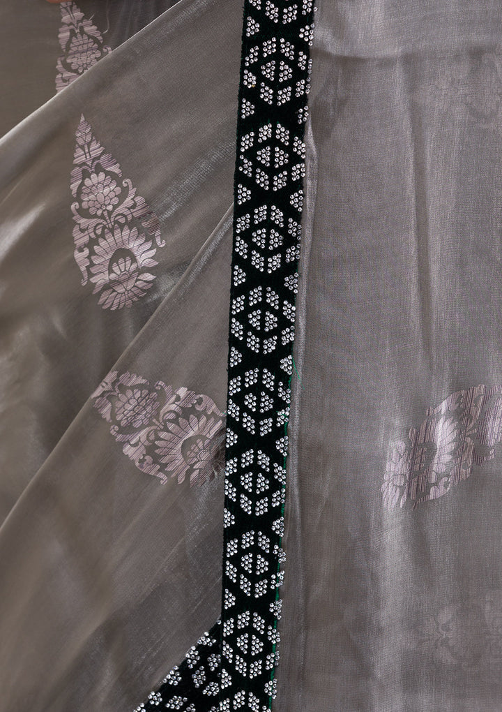 Light Grey Stonework Chiffon Saree