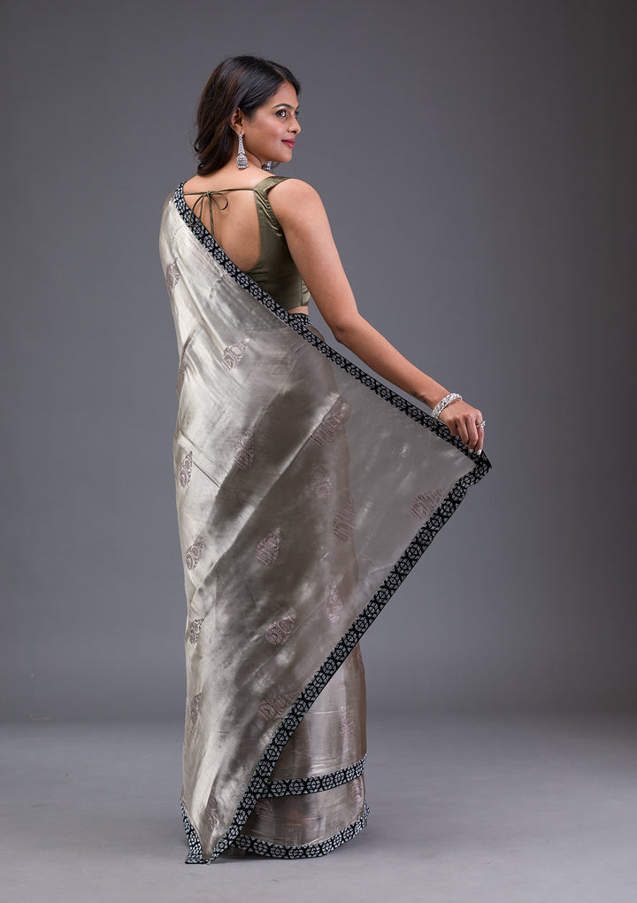 Light Grey Stonework Chiffon Saree