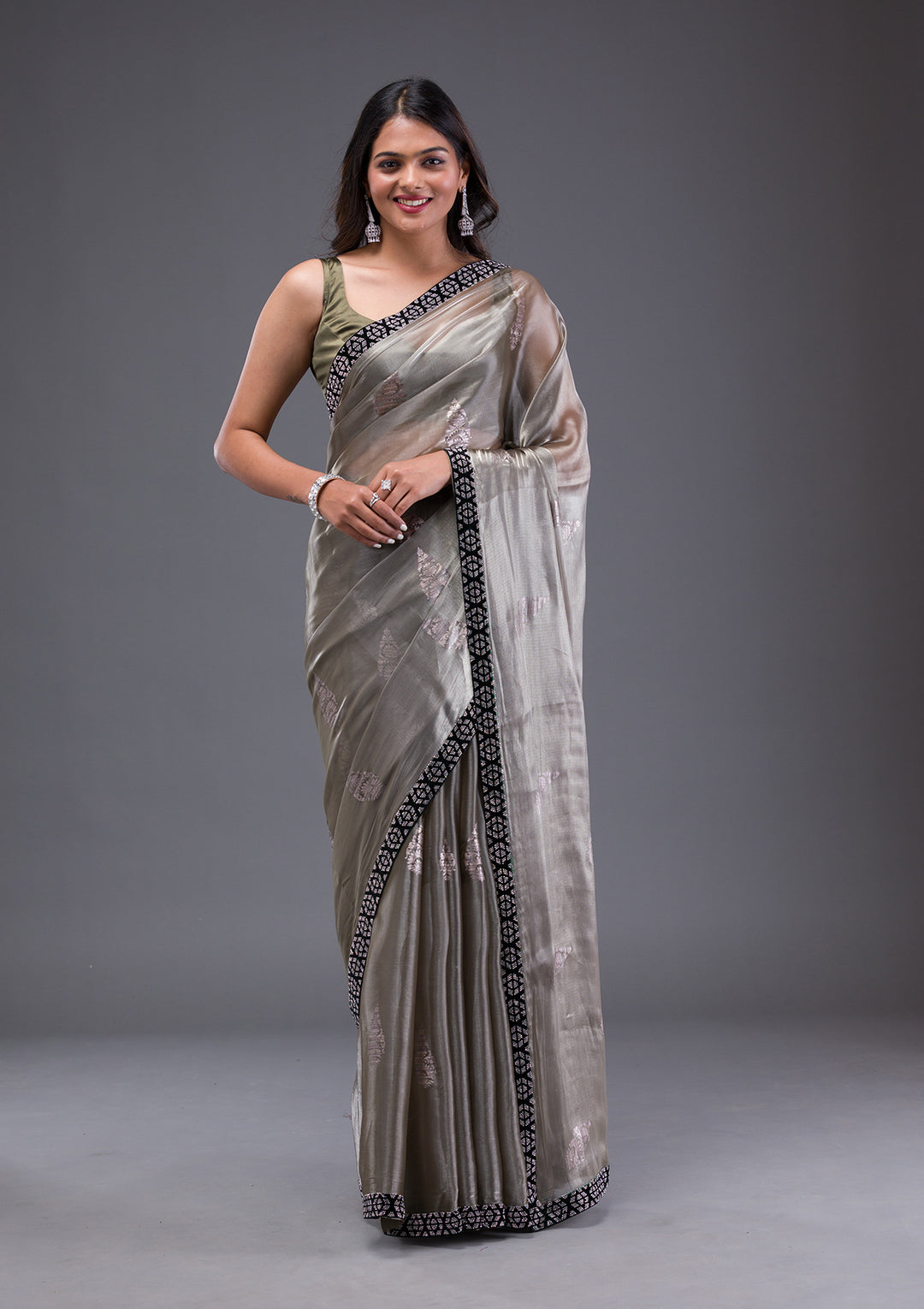 Light Grey Stonework Chiffon Saree