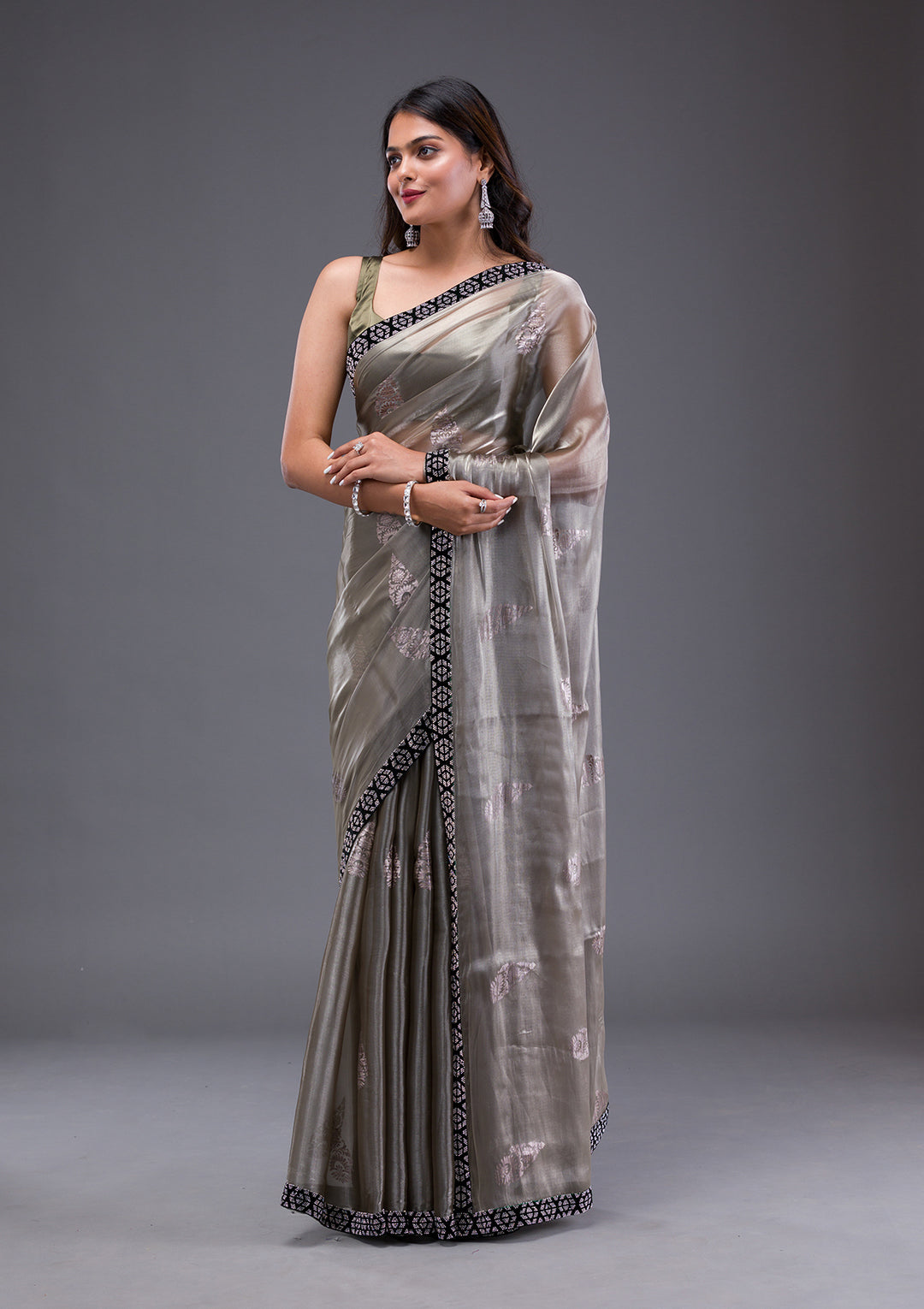 Light Grey Stonework Chiffon Saree