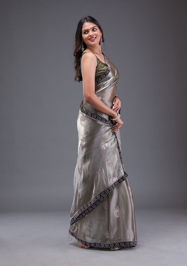 Light Grey Stonework Chiffon Saree
