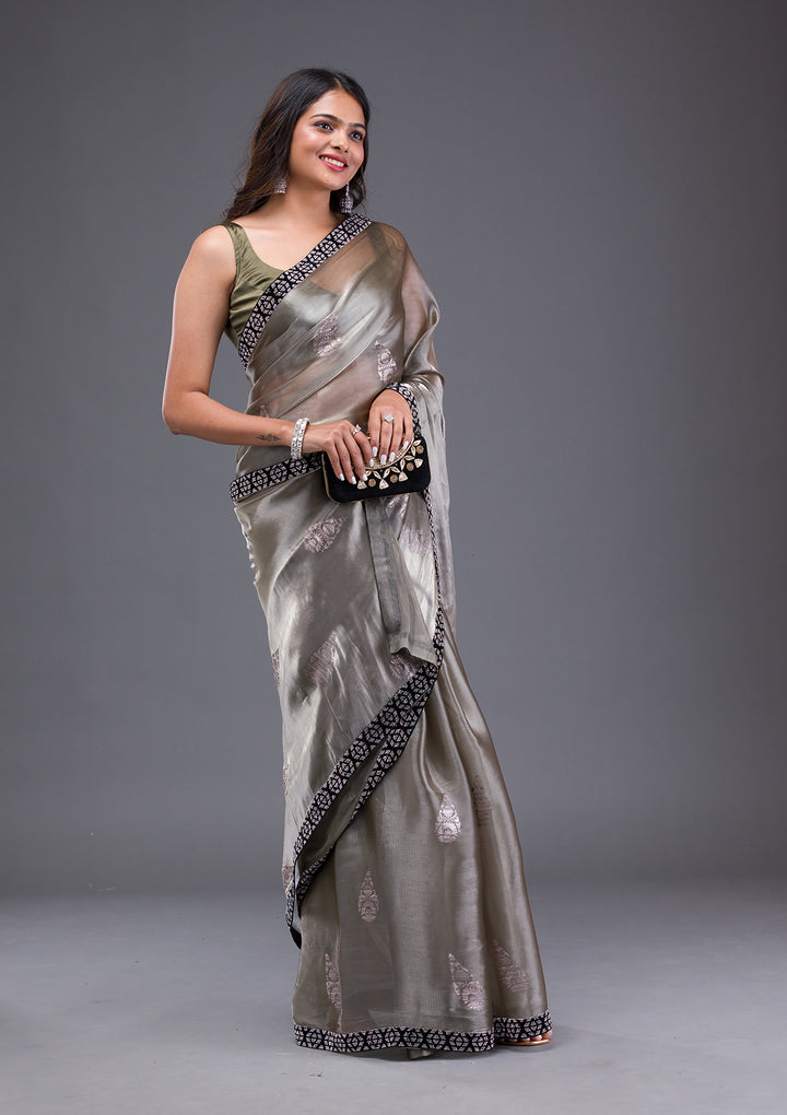 Light Grey Stonework Chiffon Saree