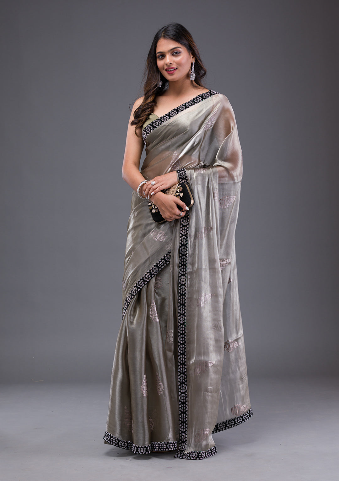 Light Grey Stonework Chiffon Saree