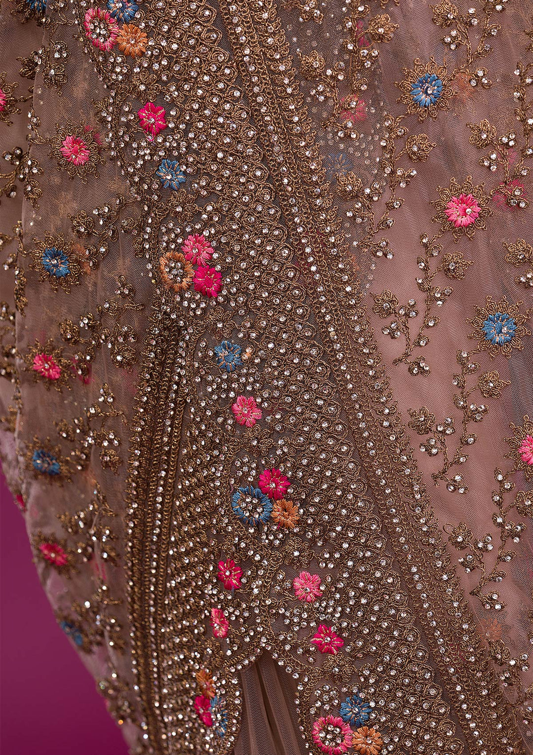Light Brown Stonework Net Saree