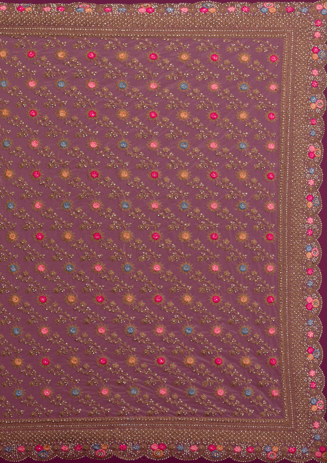 Light Brown Stonework Net Saree