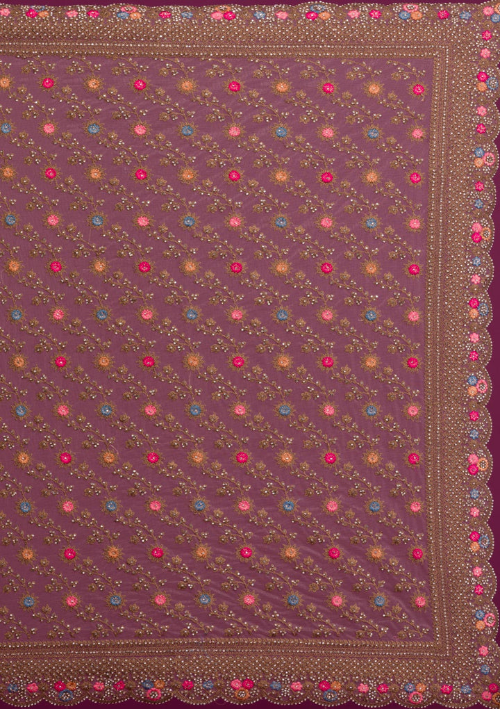 Light Brown Stonework Net Saree