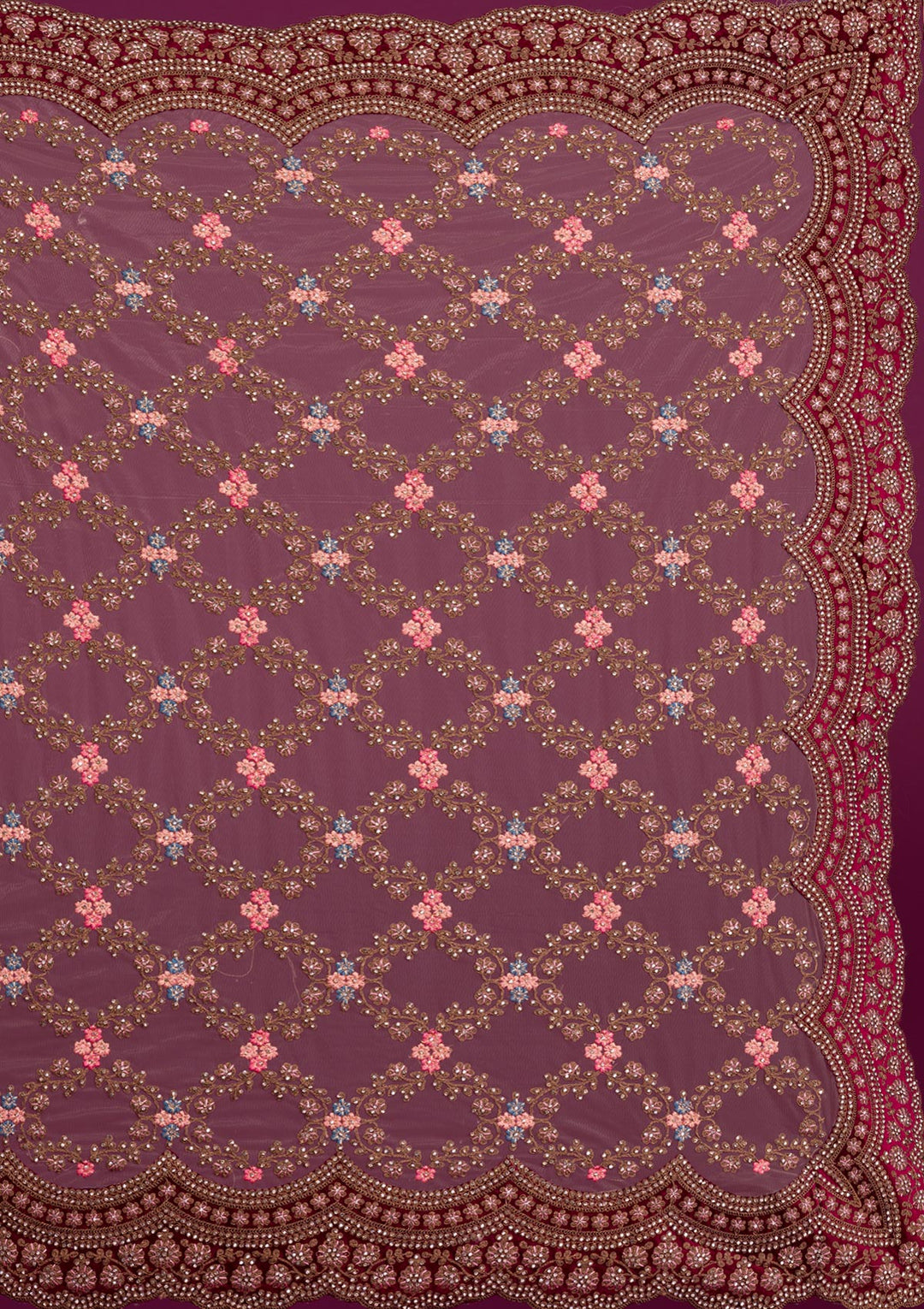 Light Brown Stonework Net Saree