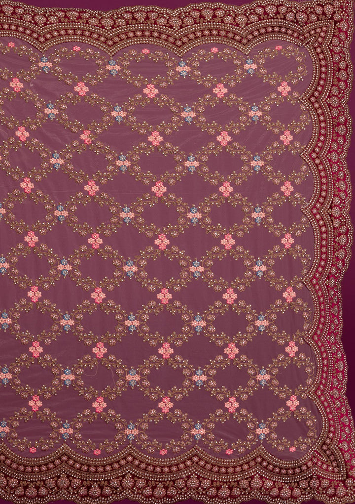 Light Brown Stonework Net Saree