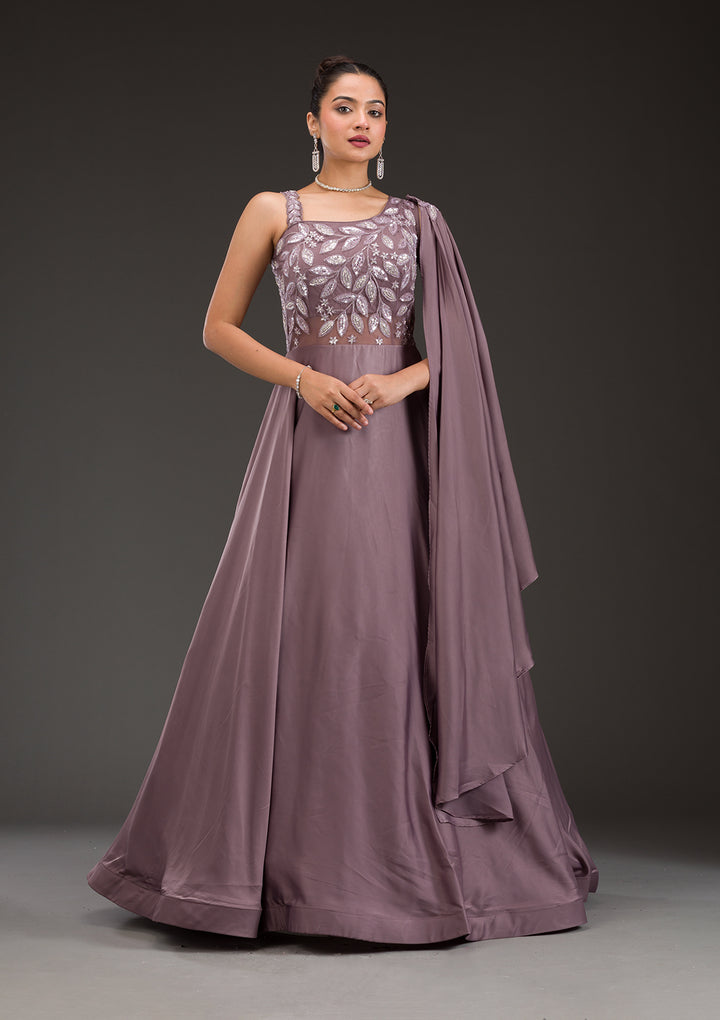 Light Brown Stonework Satin Gown