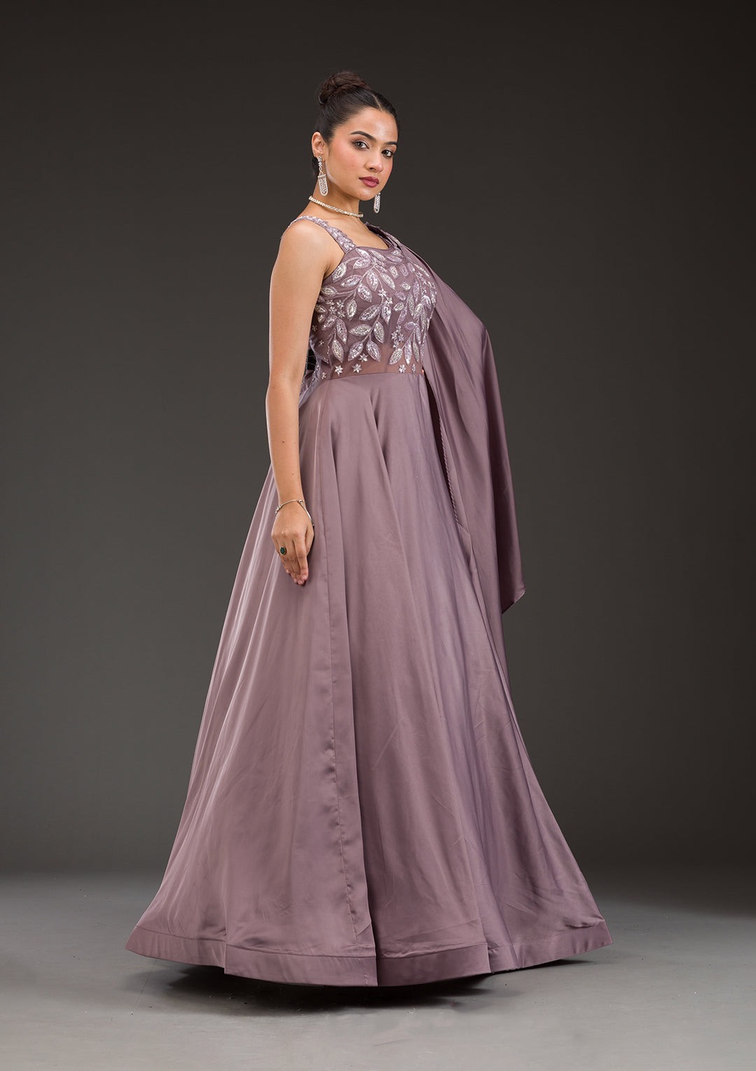 Light Brown Stonework Satin Gown