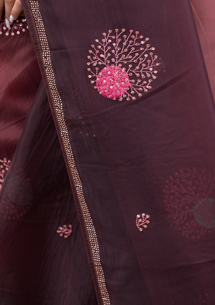 Light Brown Swarovski Satin Saree