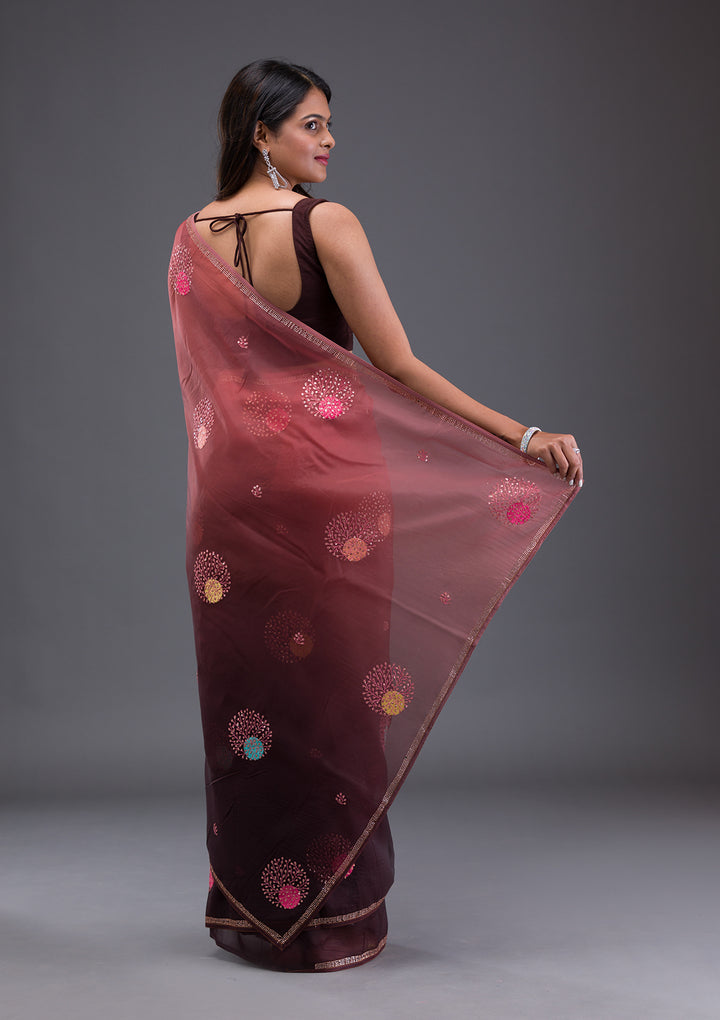 Light Brown Swarovski Satin Saree