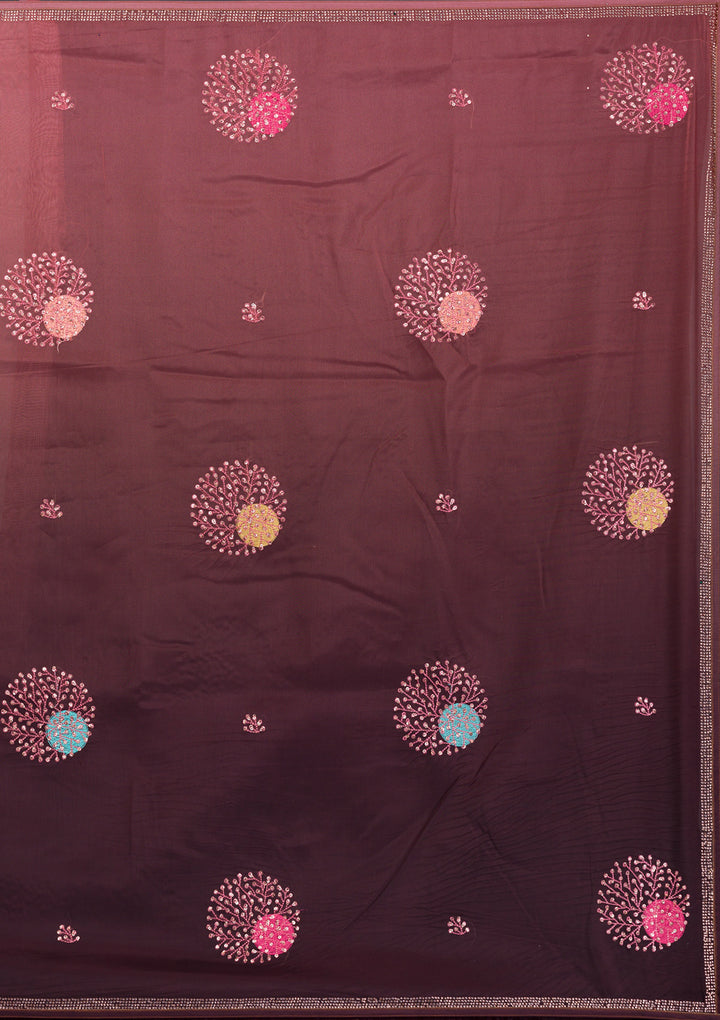 Light Brown Swarovski Satin Saree